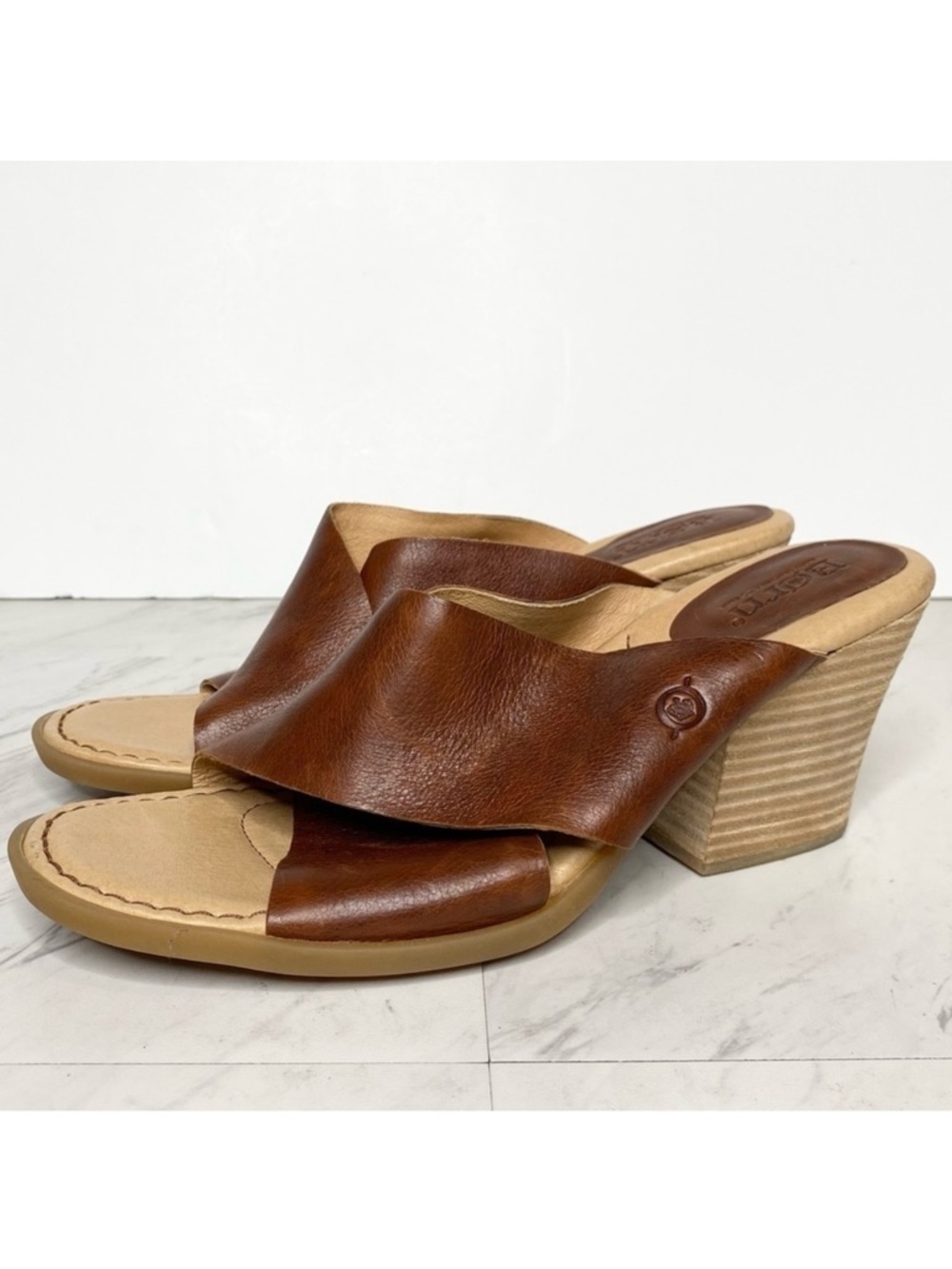 Born Nora Brown Leather Heeled Sandal 11M